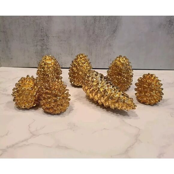 Dept 56 Gold Tone Heavy Metal Pinecone Décor Holiday Season Set of 3 EUC - Picture 2 of 11